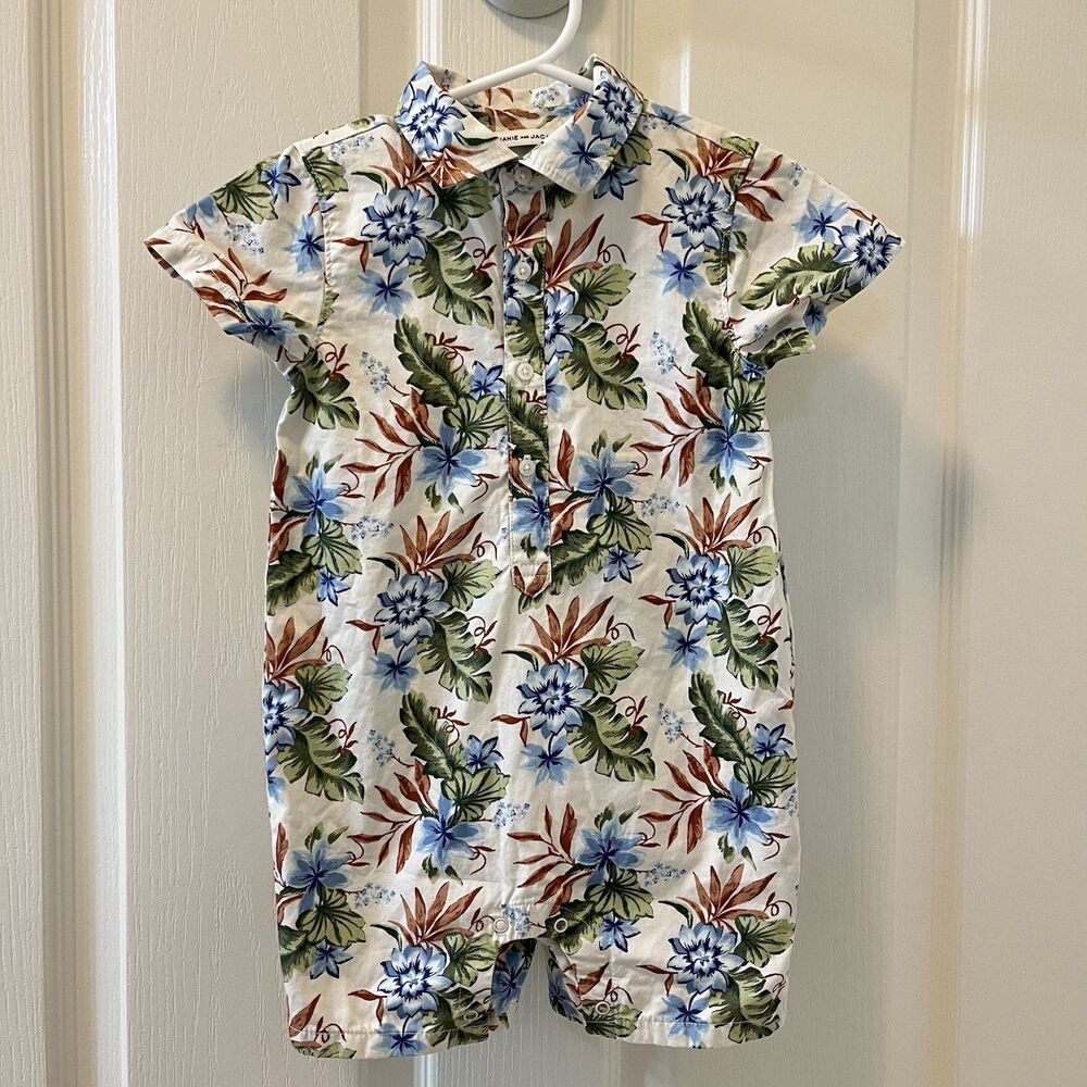 Janie and Jack Baby Birch Tropical Floral Romper Boys Size 18-24 Months